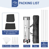 HAOYYE 10x10ft Dark Grey Pop Up Canopy Tent with 2 Removable Sidewalls and 4 Steel Support Poles Waterproof Oxford Fabric Folding Gazebo with White Powder Coated Frame Portable Outdoor Shelter for Patio Garden Party and Market Use